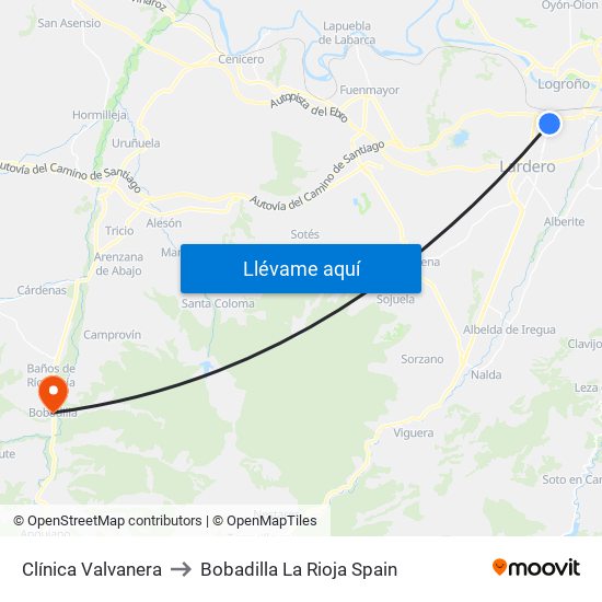 Clínica Valvanera to Bobadilla La Rioja Spain map