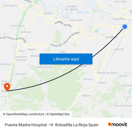 Puente Madre-Hospital to Bobadilla La Rioja Spain map