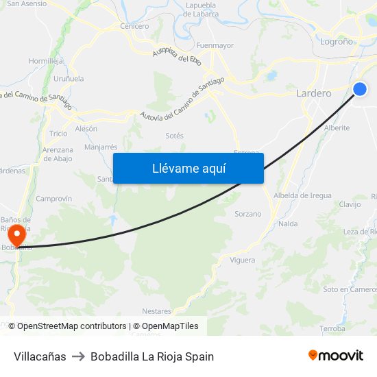Villacañas to Bobadilla La Rioja Spain map