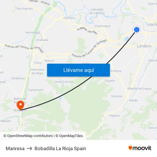 Manresa to Bobadilla La Rioja Spain map
