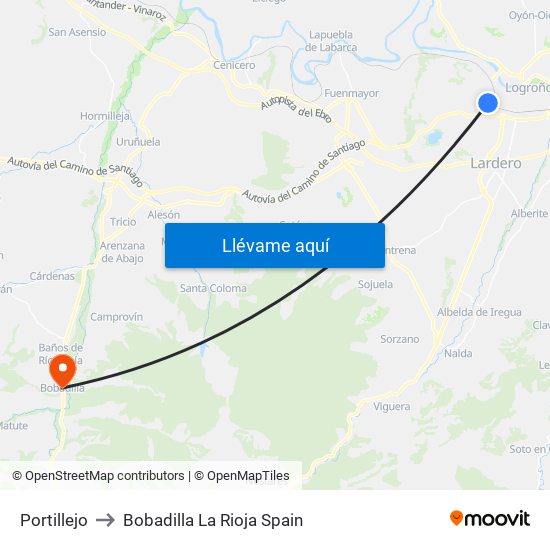 Portillejo to Bobadilla La Rioja Spain map