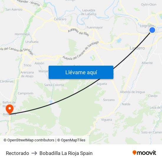 Rectorado to Bobadilla La Rioja Spain map