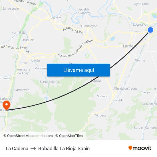 La Cadena to Bobadilla La Rioja Spain map