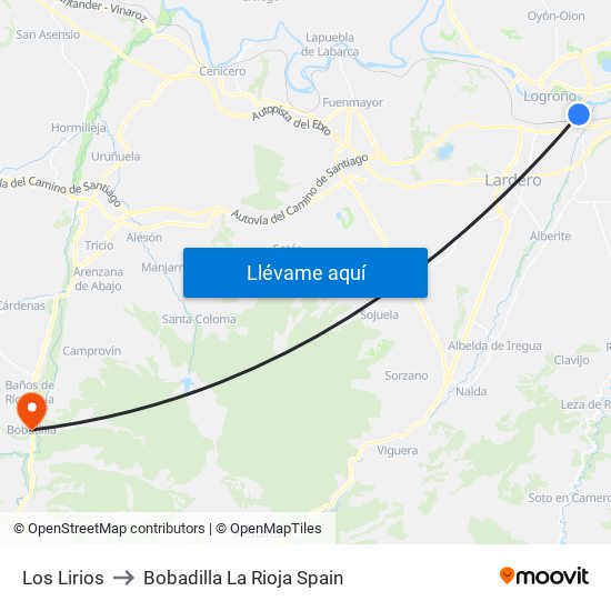 Los Lirios to Bobadilla La Rioja Spain map
