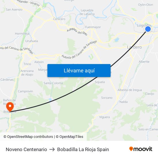 Noveno Centenario to Bobadilla La Rioja Spain map