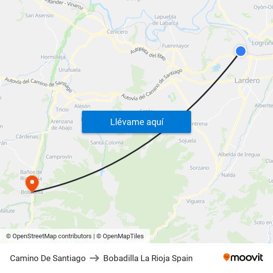 Camino De Santiago to Bobadilla La Rioja Spain map