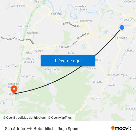 San Adrián to Bobadilla La Rioja Spain map