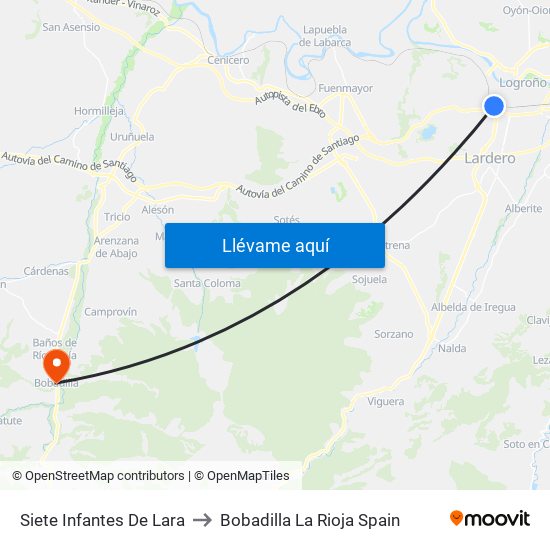 Siete Infantes De Lara to Bobadilla La Rioja Spain map