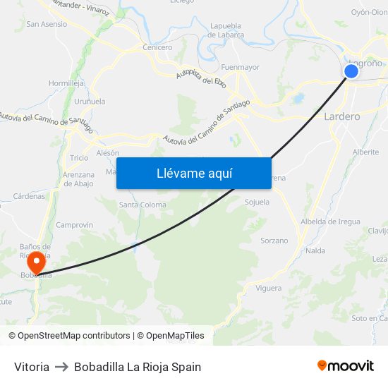 Vitoria to Bobadilla La Rioja Spain map