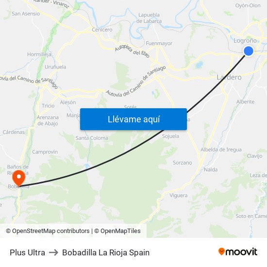 Plus Ultra to Bobadilla La Rioja Spain map