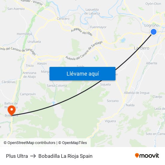 Plus Ultra to Bobadilla La Rioja Spain map