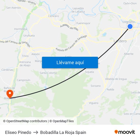 Eliseo Pinedo to Bobadilla La Rioja Spain map