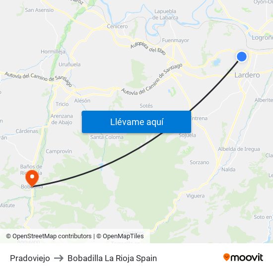 Pradoviejo to Bobadilla La Rioja Spain map