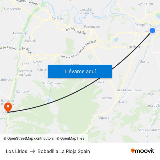 Los Lirios to Bobadilla La Rioja Spain map
