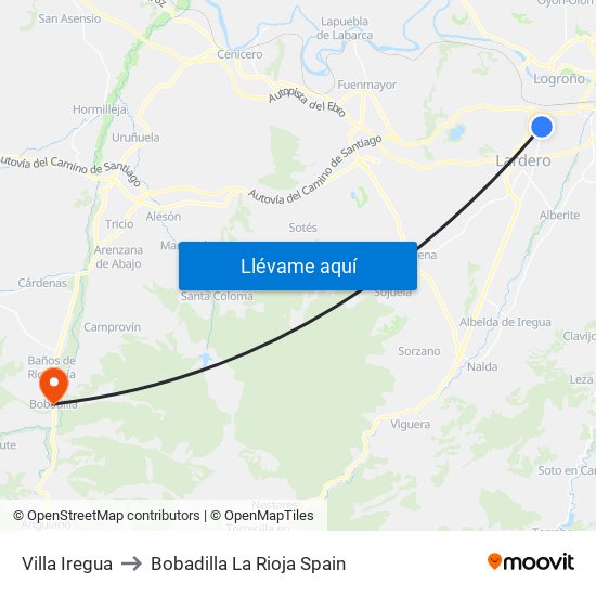 Villa Iregua to Bobadilla La Rioja Spain map