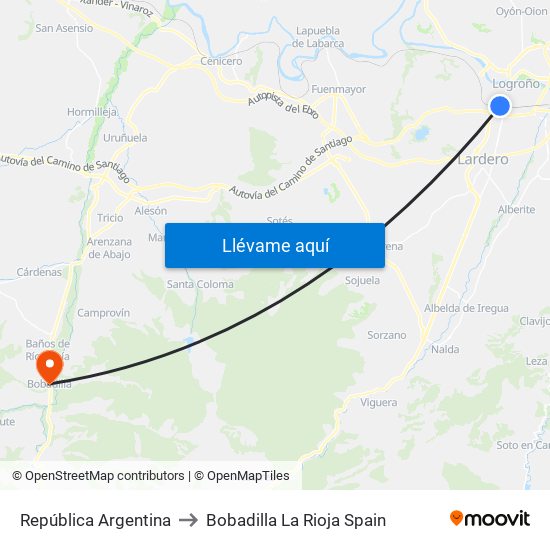 República Argentina to Bobadilla La Rioja Spain map