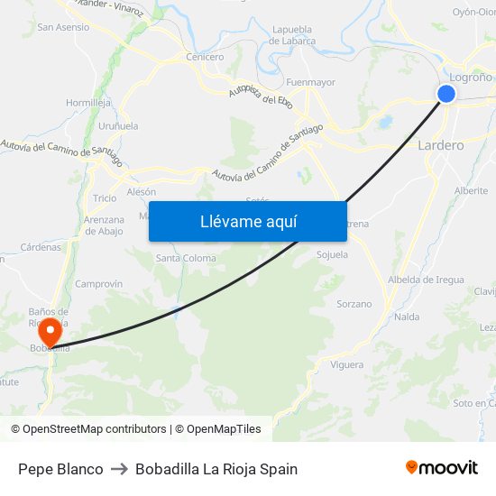 Pepe Blanco to Bobadilla La Rioja Spain map