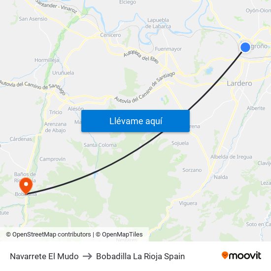 Navarrete El Mudo to Bobadilla La Rioja Spain map