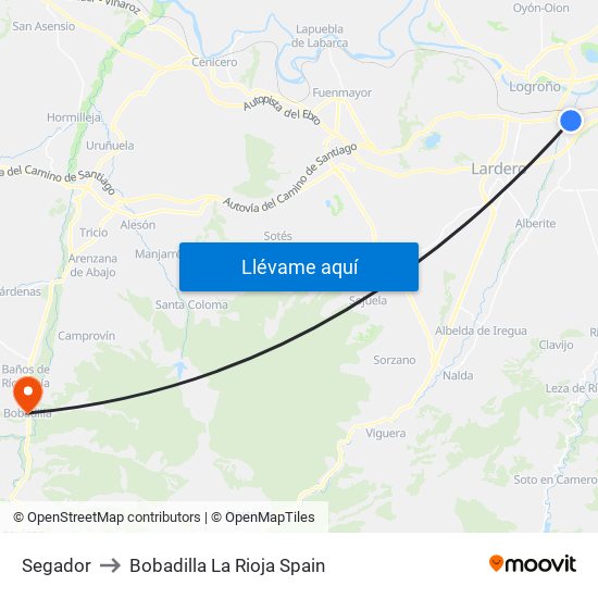 Segador to Bobadilla La Rioja Spain map