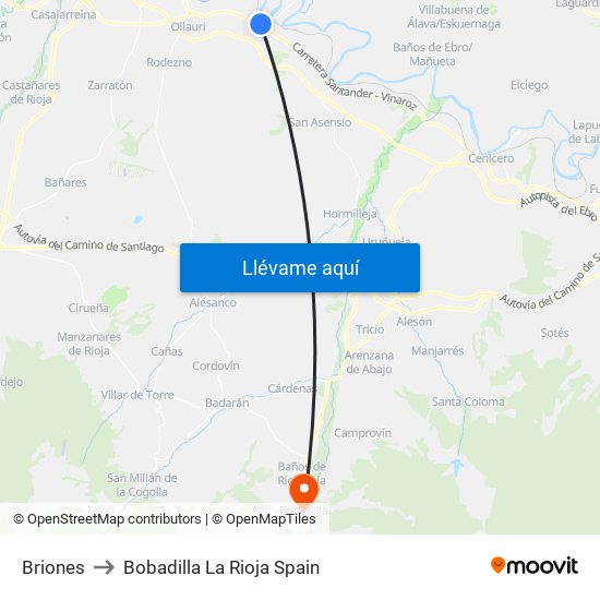 Briones to Bobadilla La Rioja Spain map