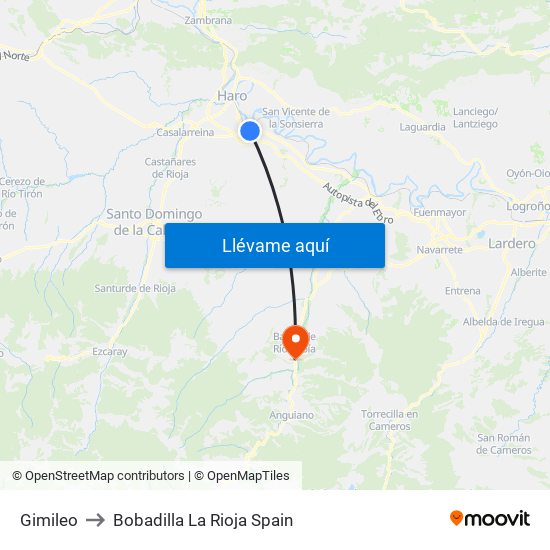 Gimileo to Bobadilla La Rioja Spain map