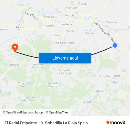 El Redal Empalme to Bobadilla La Rioja Spain map