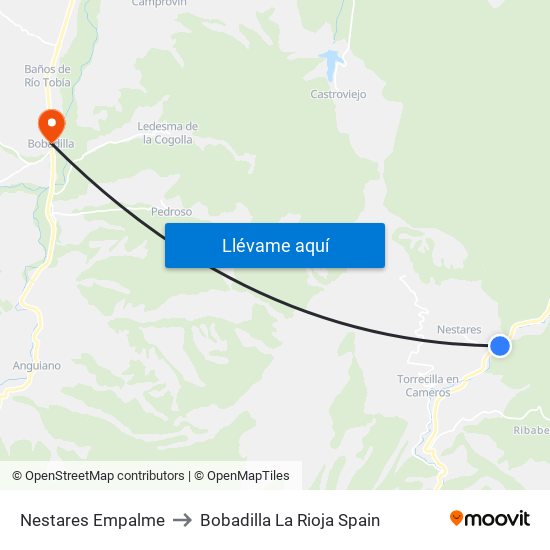 Nestares Empalme to Bobadilla La Rioja Spain map