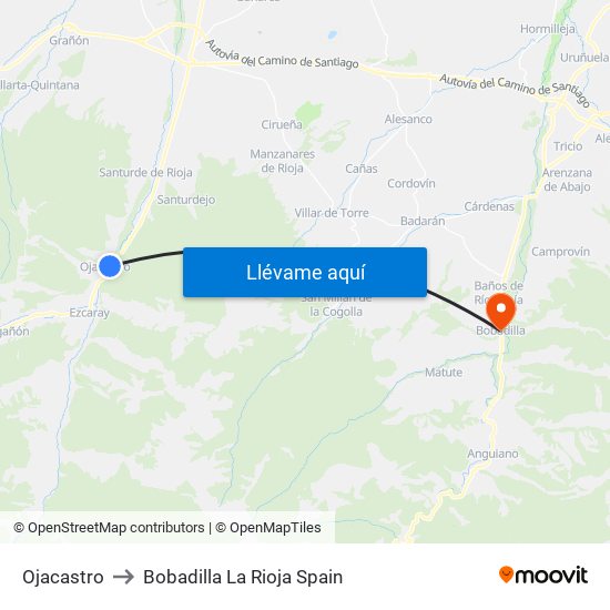 Ojacastro to Bobadilla La Rioja Spain map