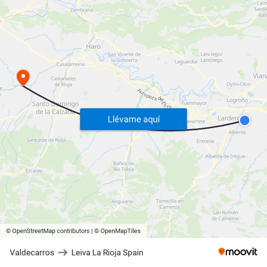 Valdecarros to Leiva La Rioja Spain map