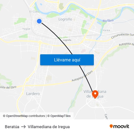 Beratúa to Villamediana de Iregua map