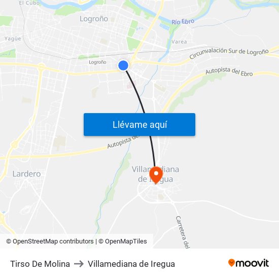 Tirso De Molina to Villamediana de Iregua map