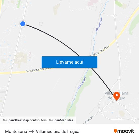 Montesoria to Villamediana de Iregua map