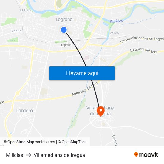 Milicias to Villamediana de Iregua map