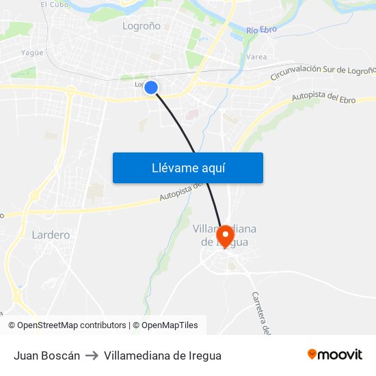Juan Boscán to Villamediana de Iregua map