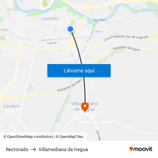 Rectorado to Villamediana de Iregua map