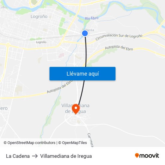 La Cadena to Villamediana de Iregua map