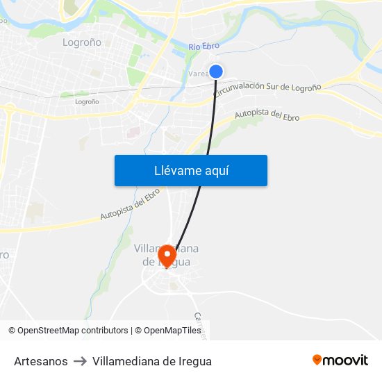 Artesanos to Villamediana de Iregua map