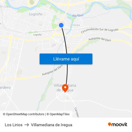 Los Lirios to Villamediana de Iregua map