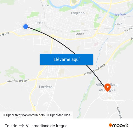 Toledo to Villamediana de Iregua map