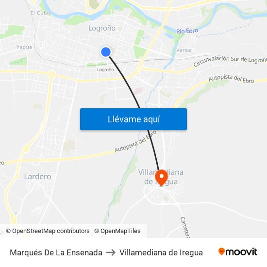 Marqués De La Ensenada to Villamediana de Iregua map