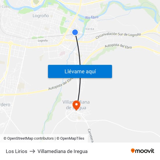 Los Lirios to Villamediana de Iregua map