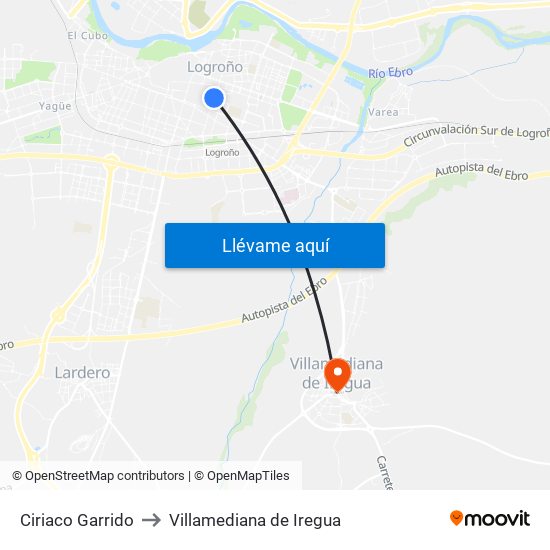 Ciriaco Garrido to Villamediana de Iregua map