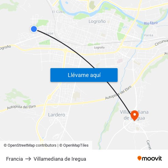 Francia to Villamediana de Iregua map