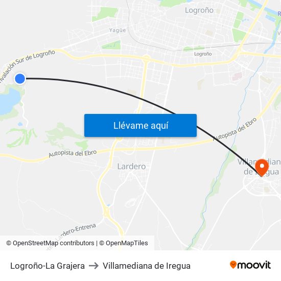 Logroño-La Grajera to Villamediana de Iregua map