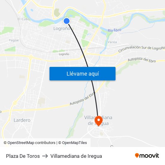 Plaza De Toros to Villamediana de Iregua map