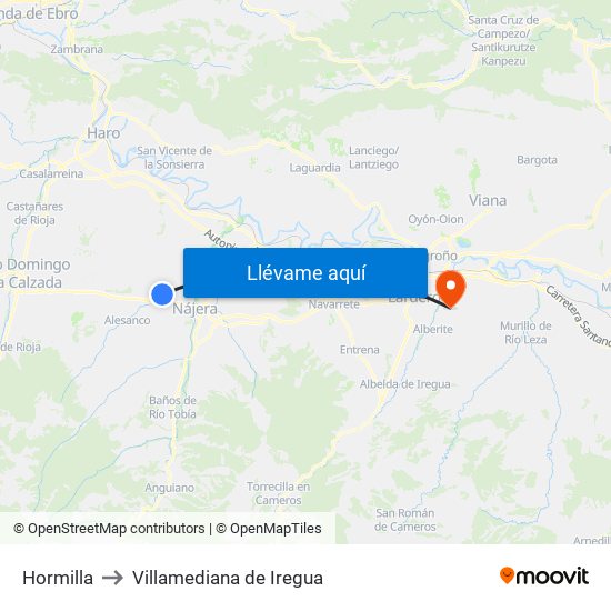 Hormilla to Villamediana de Iregua map
