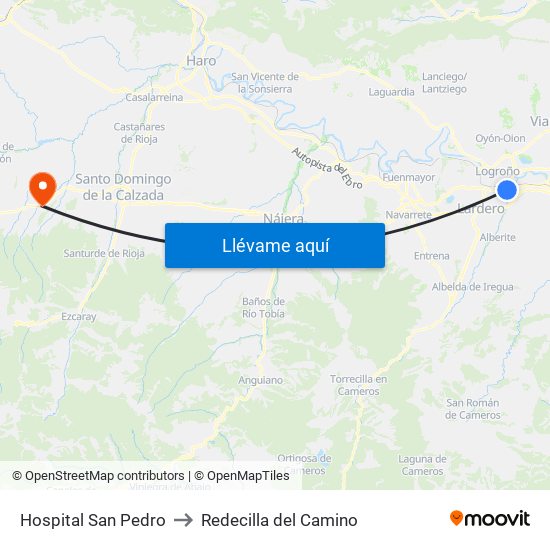 Hospital San Pedro to Redecilla del Camino map