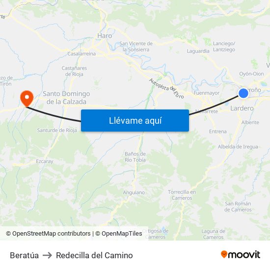 Beratúa to Redecilla del Camino map