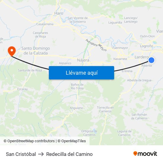 San Cristóbal to Redecilla del Camino map