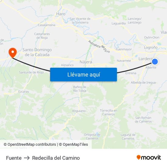 Fuente to Redecilla del Camino map